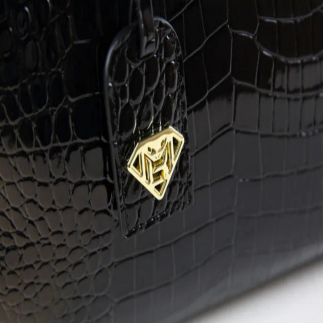 Damen Handtasche mit Krokoprägung ⎜ Elegante Schultertasche für Büro und Alltag mit glänzendem Finish und Kurzgriffen