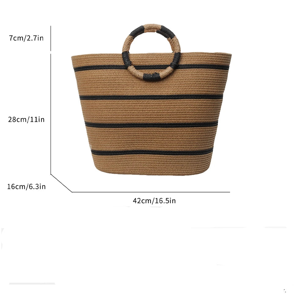 Strandtasche für Damen ⎜ Große Handtasche aus Geflecht mit Rundgriffen und viel Stauraum für Sommer und Freizeit