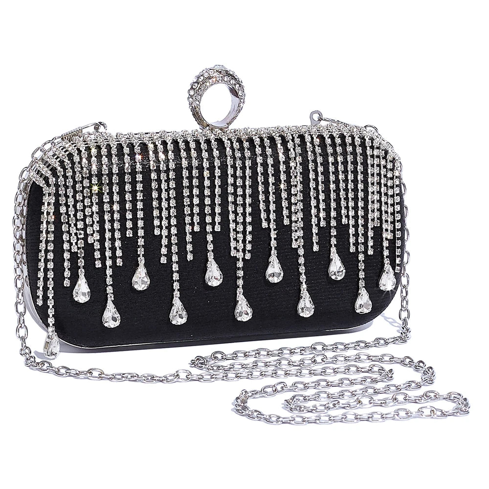 Clutch für Damen ⎜ Elegante Abendtasche mit Strassfransen und Ringverschluss für Hochzeit und festliche Anlässe