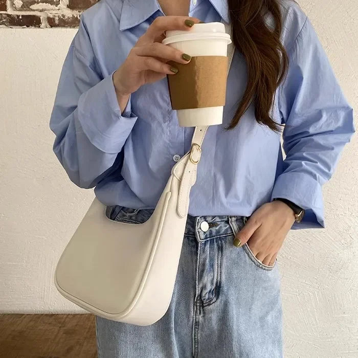 Damen Schultertasche im Retro-Stil ⎜ Schlichte Handtasche mit Viel Stauraum und Breitem Verstellbarem Riemen