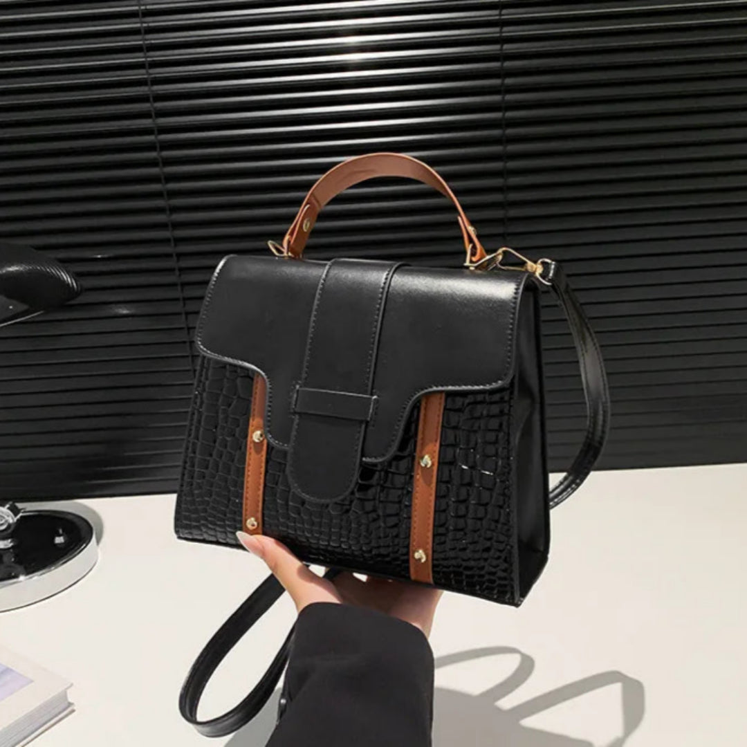 Damen Handtasche Im Retro-Stil ⎜ Umhängetasche Mit Kroko-Optik Und Kontrastfarben Für Alltag Und Ausgehen