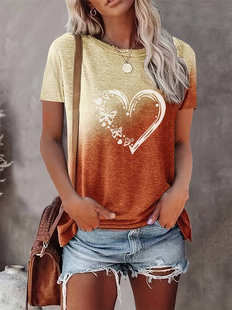 Lena - T-shirt Mit Schmetterlings-herz-print Und Rundhalsausschnitt