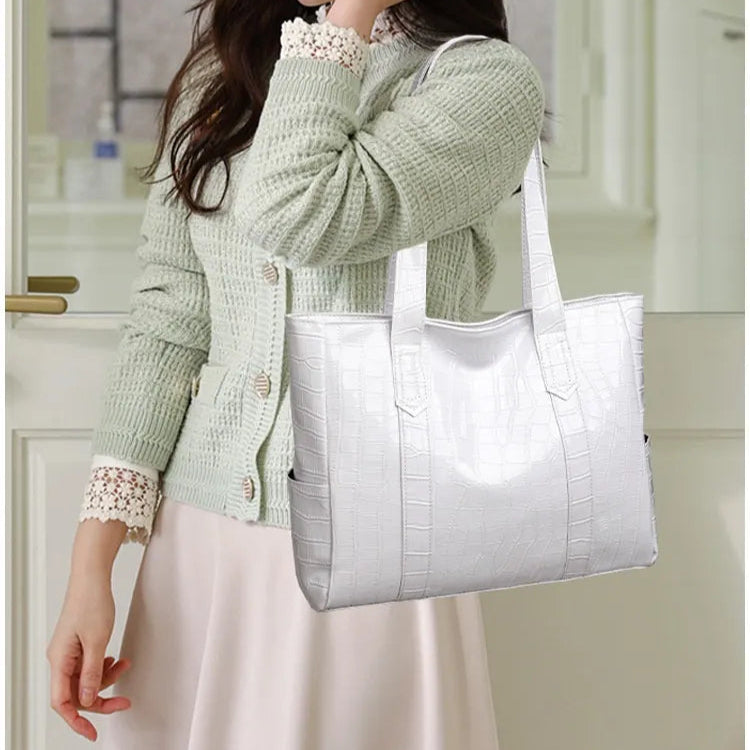 Tote Bag für Damen ⎜ Elegante Handtasche mit Krokoprägung für Arbeit und Alltag