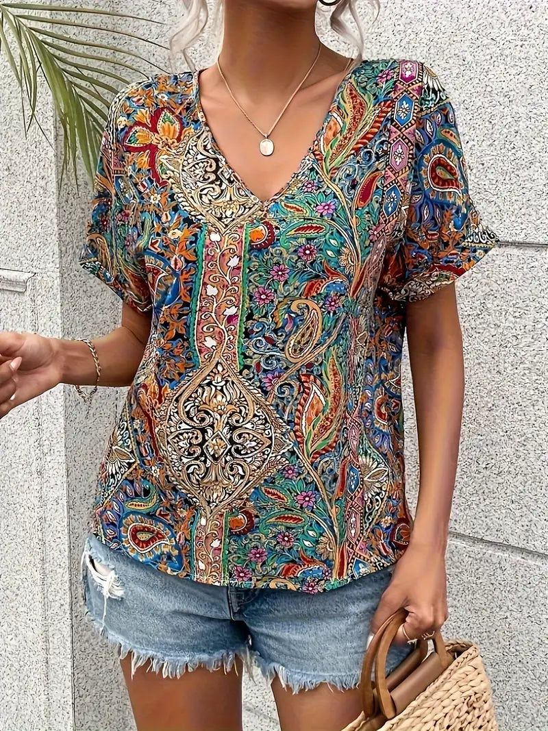 Nina - Elegante Bluse Mit Paisley-print Und V-ausschnitt