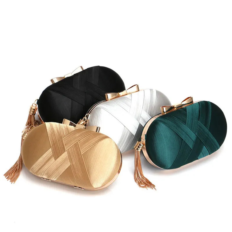 Clutch für Damen ⎜ Elegante Abendtasche mit Schleifenverschluss und Quaste für festliche Anlässe und Dinner-Events