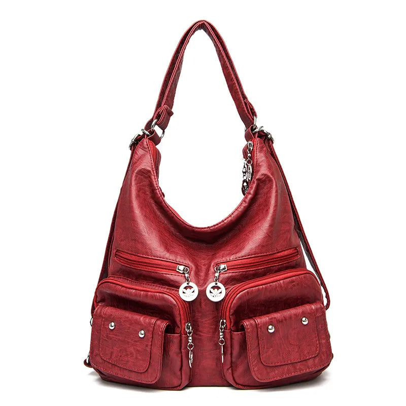 Schultertasche für Damen ⎜ Weiche Tasche mit vielen Reißverschlussfächern und großem Stauraum für Alltag und Reisen