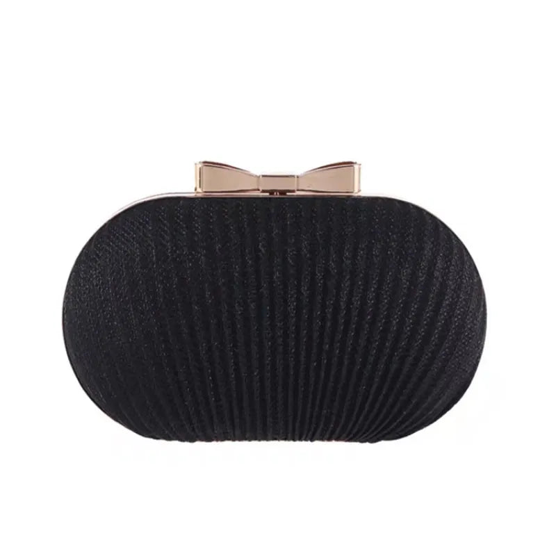 Clutch für Damen ⎜ Elegante Abendtasche in Faltenoptik mit Schleifendetail und Kettenträger für festliche Anlässe