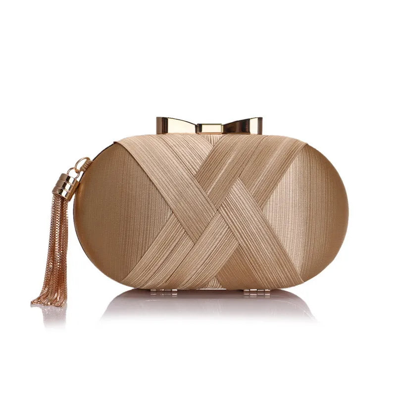 Clutch für Damen ⎜ Elegante Abendtasche mit Schleifenverschluss und Quaste für festliche Anlässe und Dinner-Events
