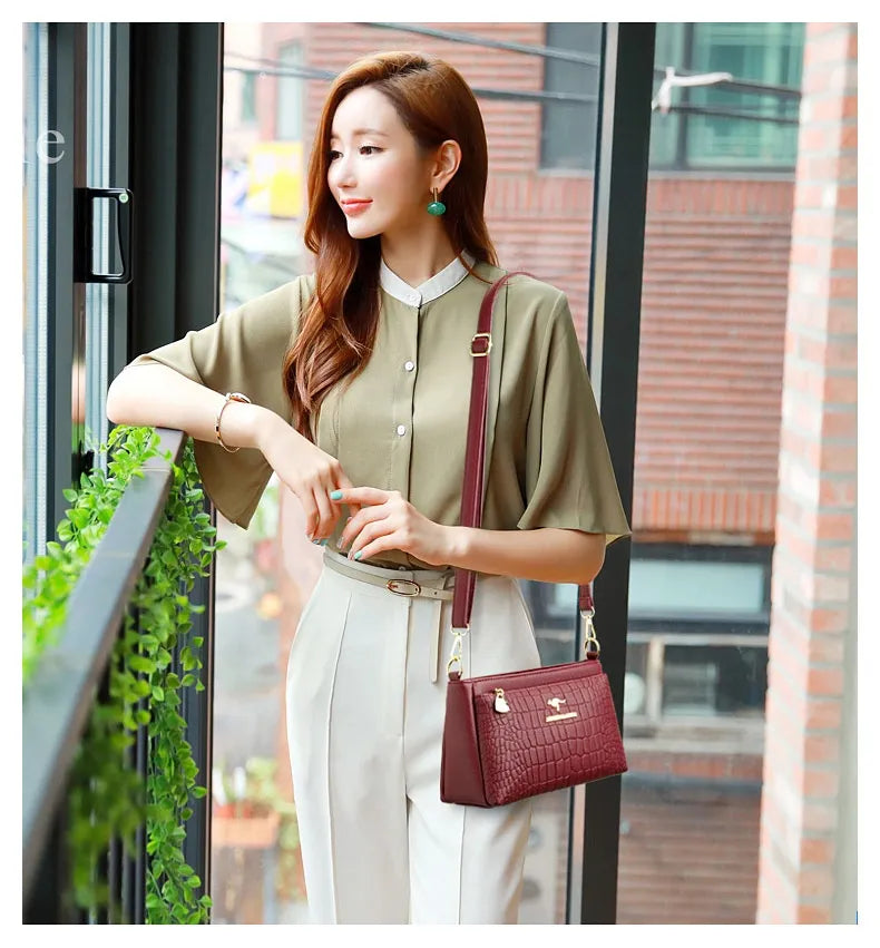 Elegante Crossbody-Tasche für Damen ⎜ Hochwertige Schultertasche im zeitlosen Krokodilmuster
