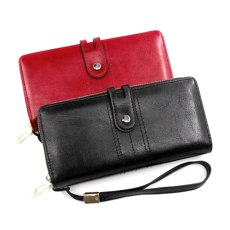 Damen Langbörse mit Handschlaufe ⎜ Elegante Business-Geldbörse mit vielen Fächern für Karten, Scheine und Handy