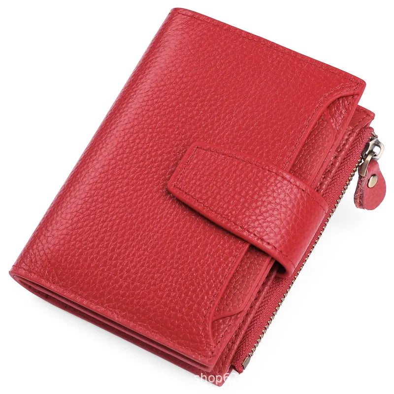 Damen Geldbörse aus Leder ⎜ Kompakte Brieftasche mit Druckknopf und Reißverschlussfach für Karten und Münzen