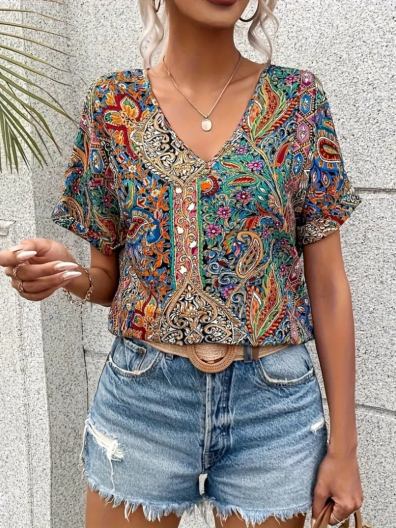 Nina - Elegante Bluse Mit Paisley-print Und V-ausschnitt