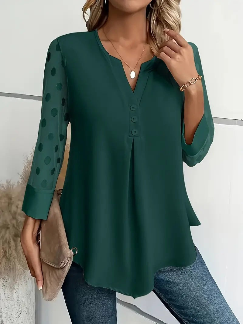 Luisa - Elegantes Langarm-top Mit Gekerbtem Ausschnitt