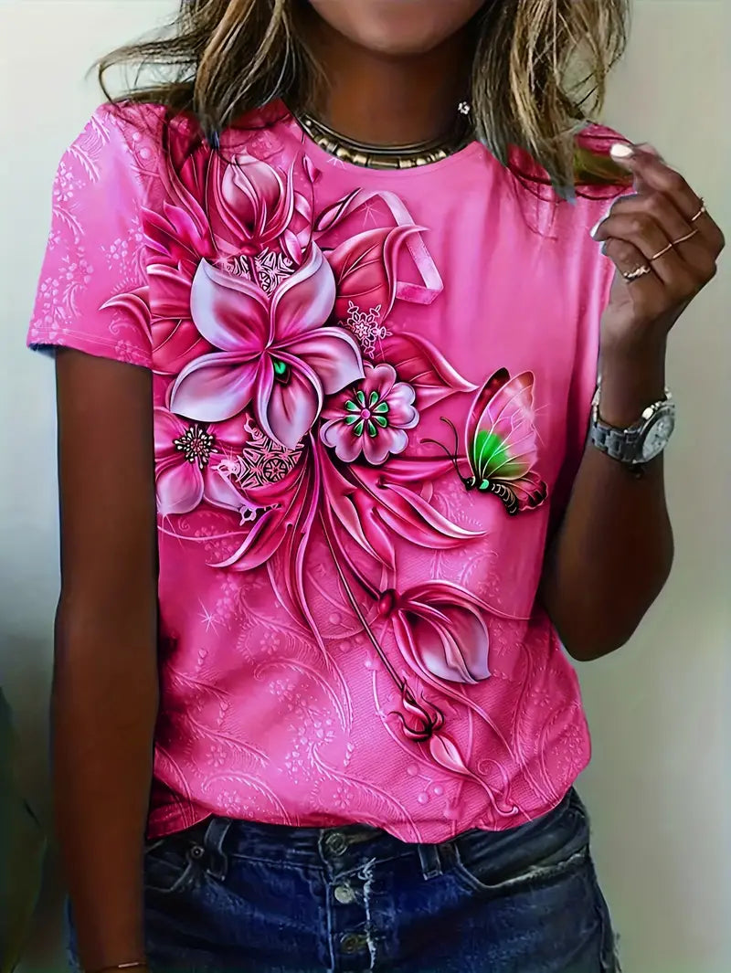 Carys - Kurzarm-t-shirt Mit Rundhalsausschnitt Und Blumendruck