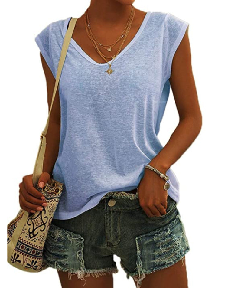 Quintessa – lässiges, schlichtes T-Shirt mit V-Ausschnitt