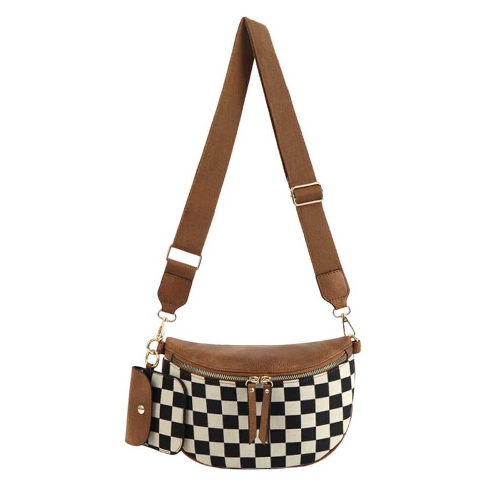 Bauchtasche für Damen ⎜ Modische Gürteltasche mit Karomuster für Freizeit, Reisen und Streetwear-Looks
