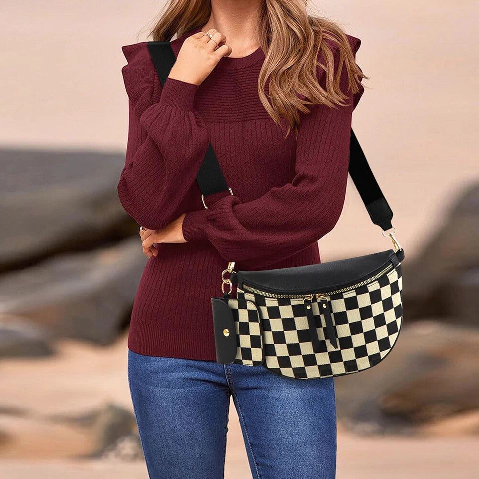 Bauchtasche für Damen ⎜ Modische Gürteltasche mit Karomuster für Freizeit, Reisen und Streetwear-Looks