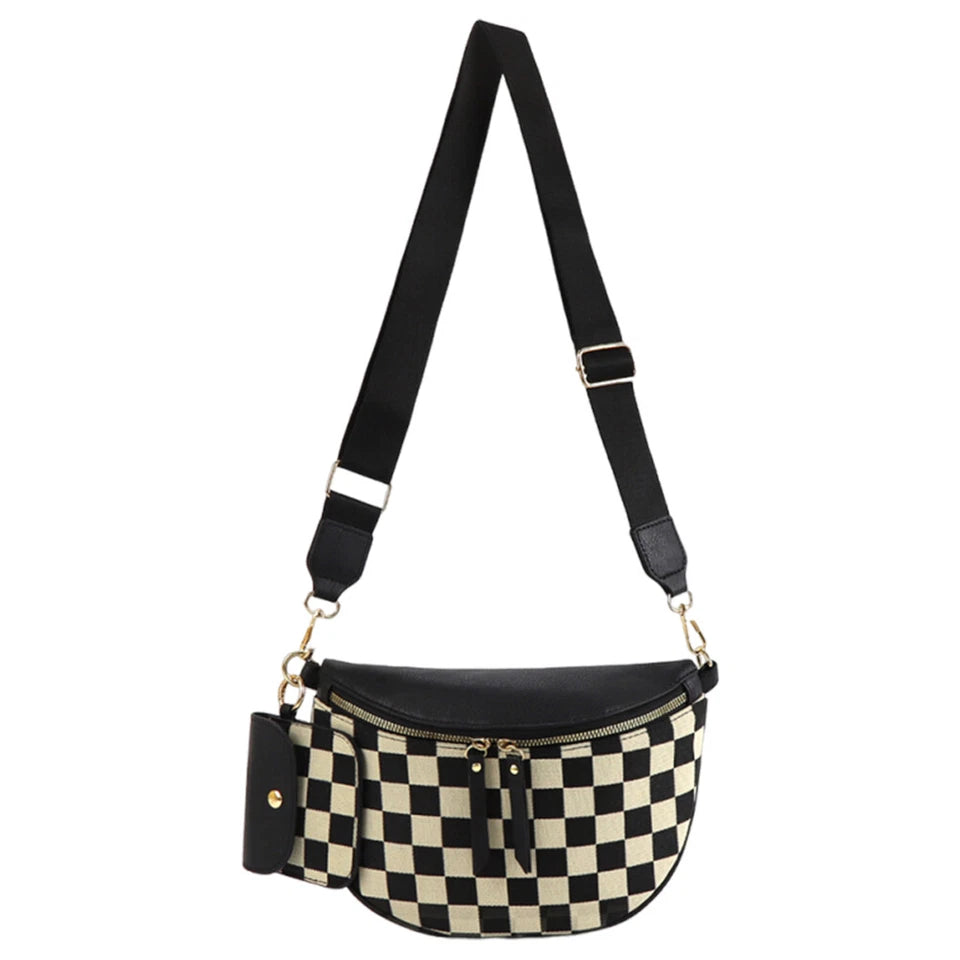 Bauchtasche für Damen ⎜ Modische Gürteltasche mit Karomuster für Freizeit, Reisen und Streetwear-Looks