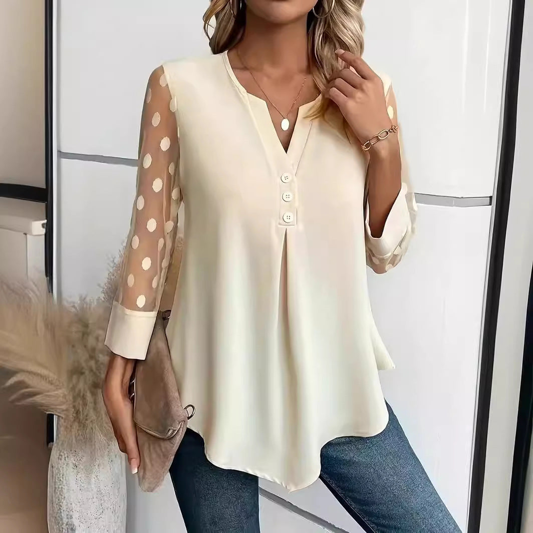 Luisa - Elegantes Langarm-top Mit Gekerbtem Ausschnitt
