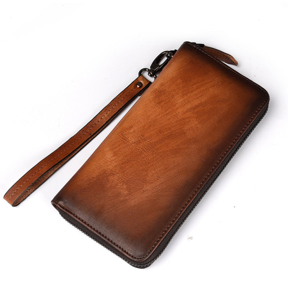 Herren Lederbörse mit Reißverschluss ⎜ Vintage-Langbörse mit vielen Kartenfächern und praktischer Handschlaufe