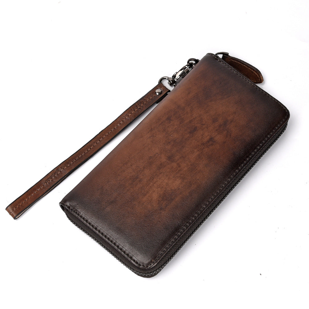 Herren Lederbörse mit Reißverschluss ⎜ Vintage-Langbörse mit vielen Kartenfächern und praktischer Handschlaufe