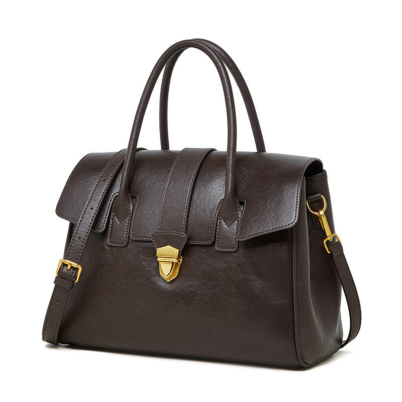 Leder Aktentasche für Damen ⎜ Geräumige Tragetasche im Retro-Stil mit Schultergurt für Alltag und Büro