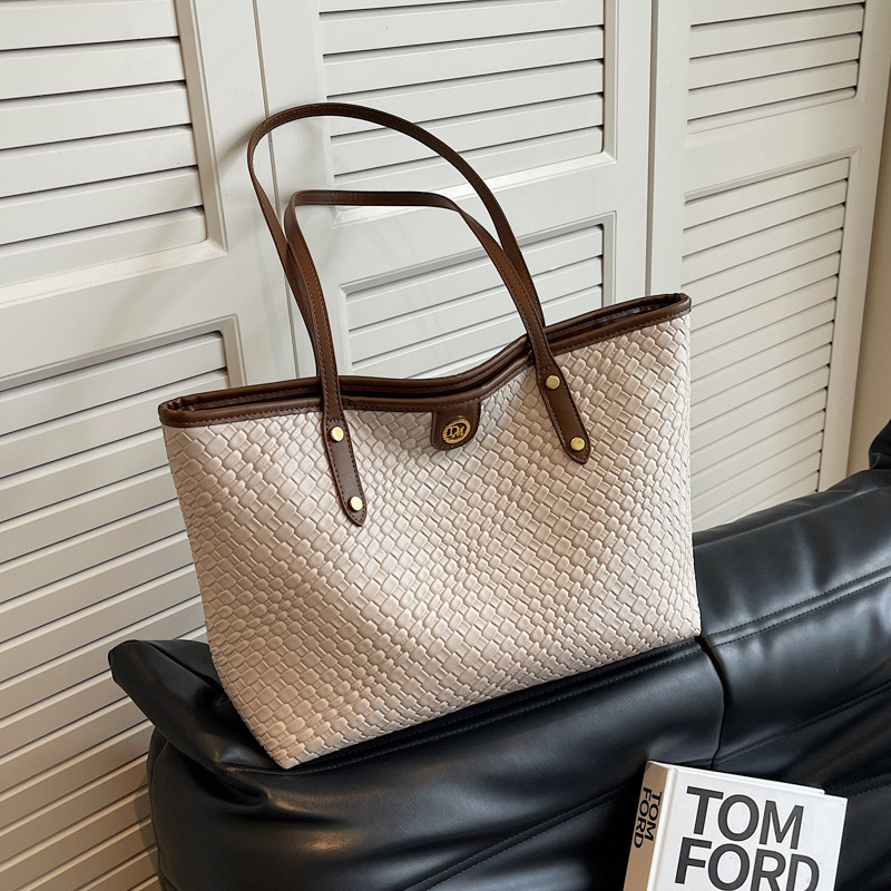 Shopper Tasche für Damen ⎜ Geräumige Schultertasche mit Flechtoptik für Büro, Uni und Alltag