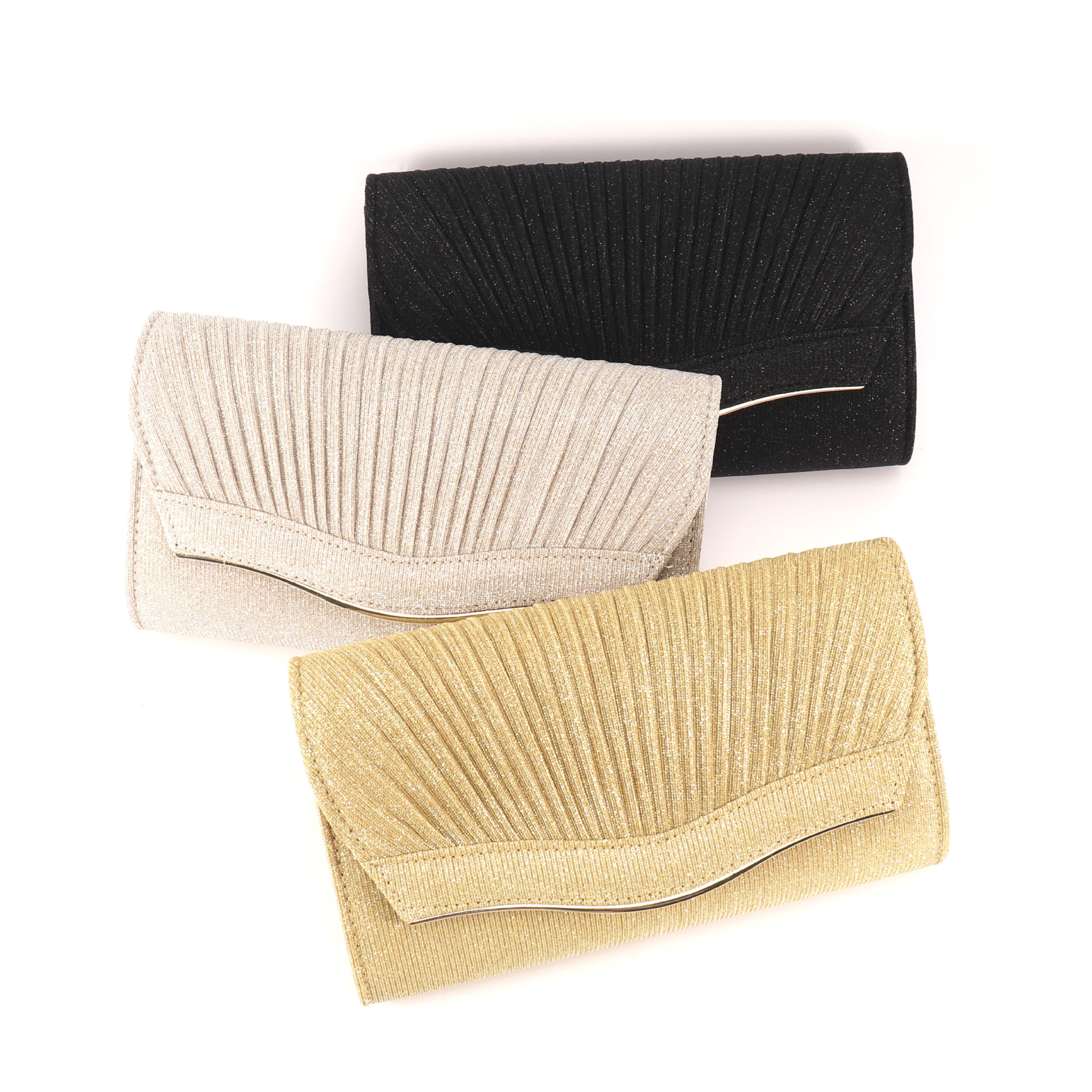 Elegante Clutch für Damen ⎜ Glitzernde Abendtasche mit Faltendesign und edlem Look