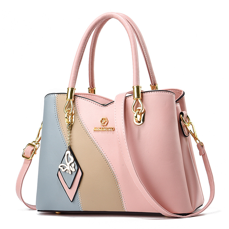Handtasche für Damen aus Kunstleder ⎜ Elegante Schultertasche mit Kontrastdesign und viel Stauraum für Alltag