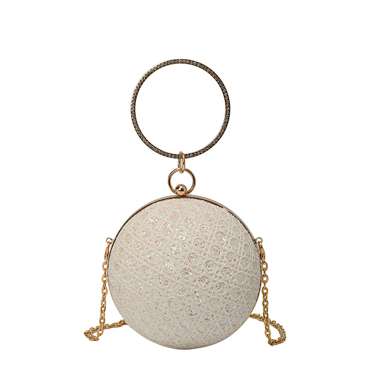 Abendtasche für Damen ⎜ Runde Umhängetasche mit Glitzersteinen und Kette für Partys und festliche Anlässe