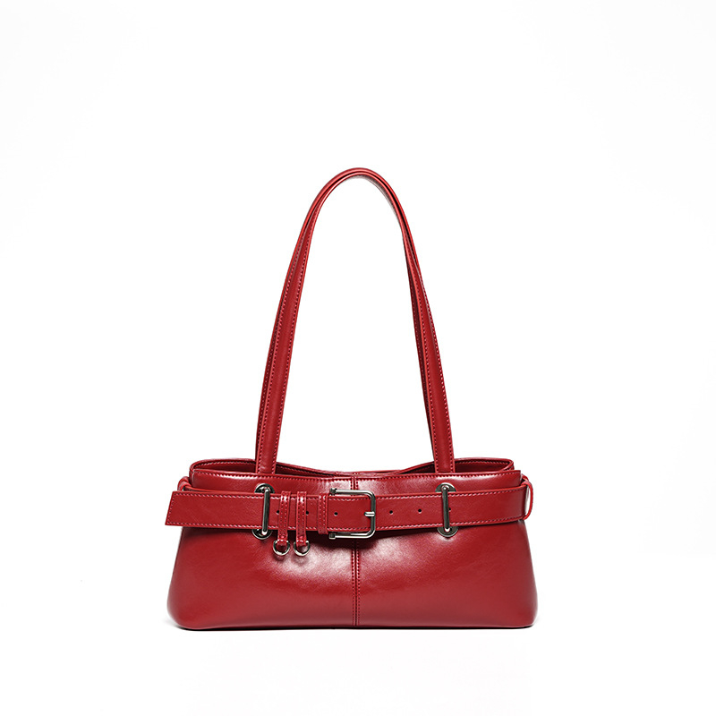 Damen Handtasche im Retro-Stil ⎜ Elegante Schultertasche mit Riemendetail und Schlüsselanhänger für Büro und Alltag