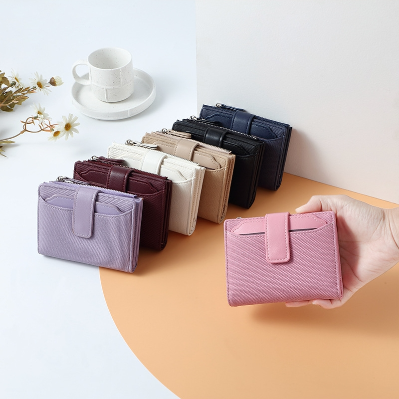Damen Geldbörse in Uni-Farben ⎜ Kompakte Brieftasche mit Druckknopf und Reißverschluss für Karten und Münzen