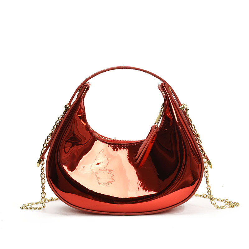 Damen Handtasche ⎜ Stylische Umhängetasche mit glänzendem Finish und praktischem Reißverschlussverschluss