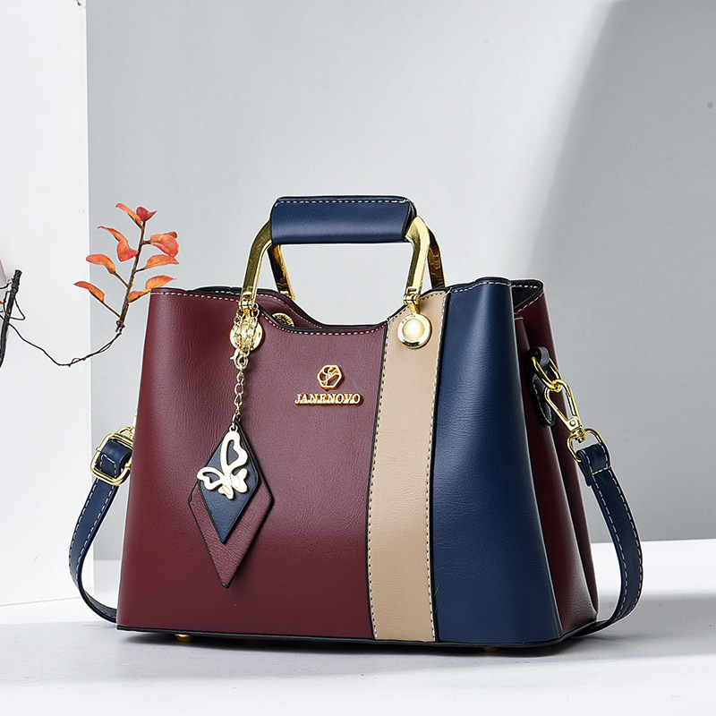 Handtasche für Damen ⎜ Elegante Schultertasche mit Farbblock-Design und abnehmbarem Umhängeriemen