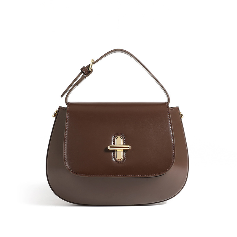 Damen Umhängetasche aus Leder ⎜ Elegante Schultertasche mit Drehverschluss und stabilem Tragegriff