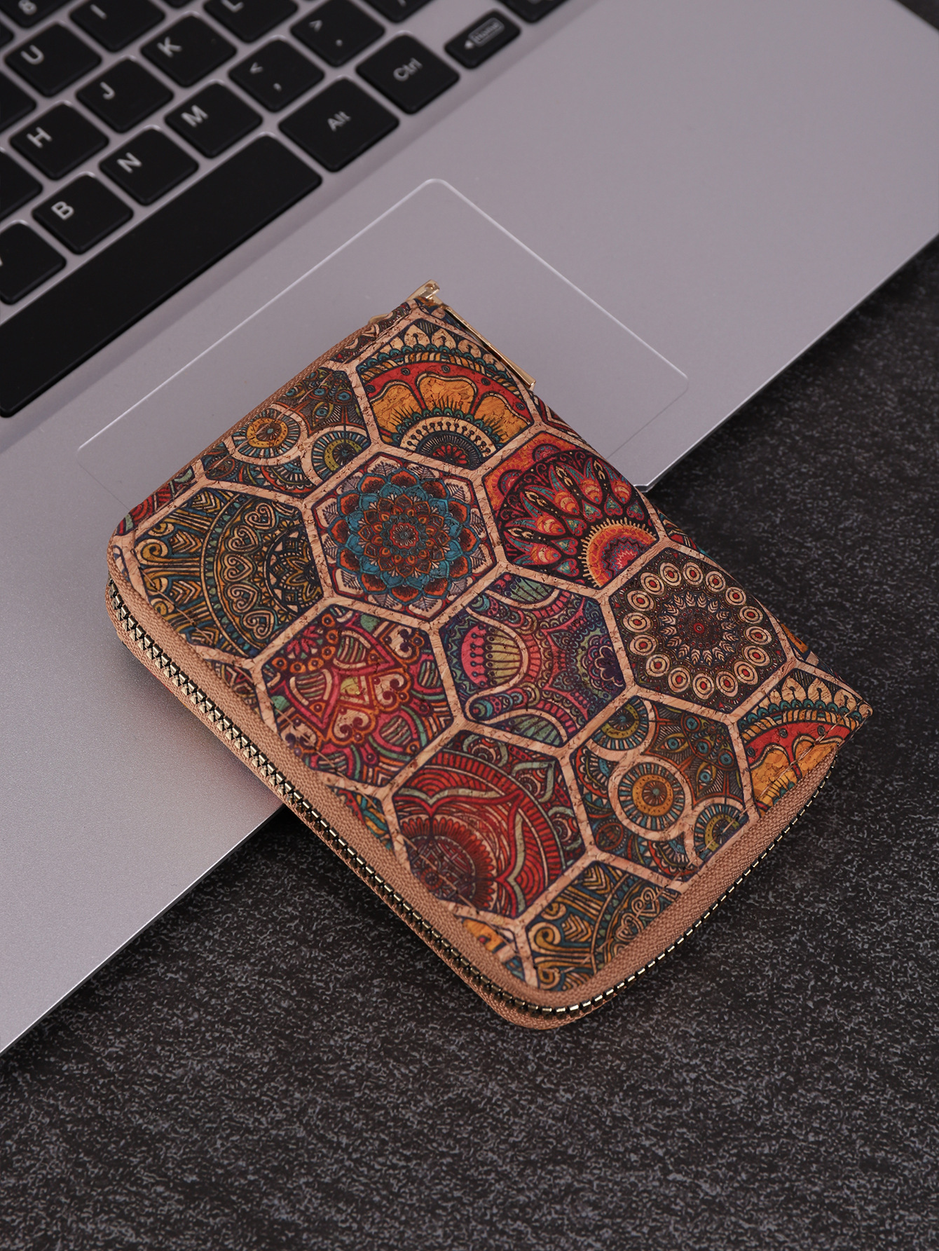 Kartenetui mit Reißverschluss ⎜ Kompakte Retro-Geldbörse für Damen und Herren im bunten Mandala-Design