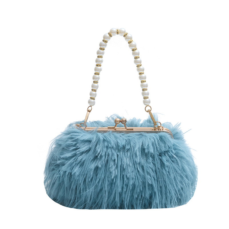 Abendtasche für Damen ⎜ Flauschige Handtasche mit Kunstperlenhenkel für Partys und besondere Anlässe