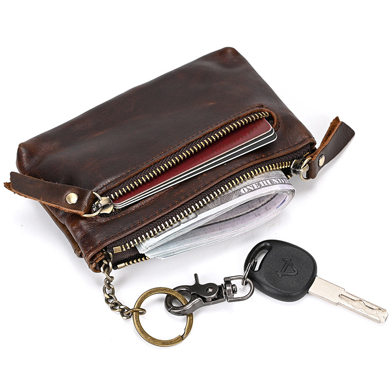 Münzbörse mit Schlüsselring ⎜ Kompaktes Lederetui für Bargeld und Karten