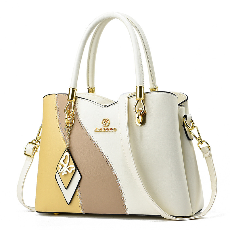 Handtasche für Damen aus Kunstleder ⎜ Elegante Schultertasche mit Kontrastdesign und viel Stauraum für Alltag