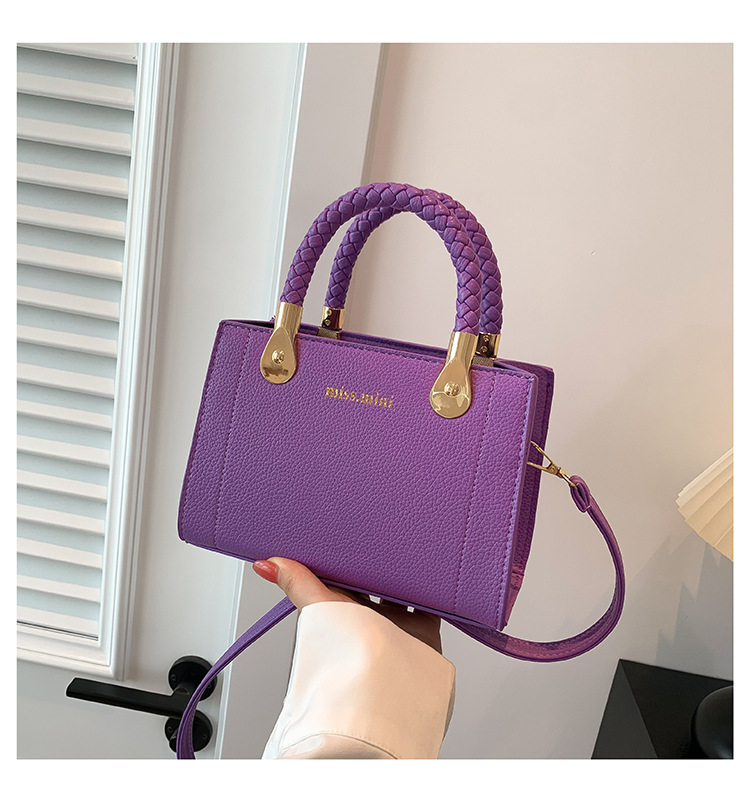 Handtasche für Damen ⎜ Modische Mini-Tasche mit Litchi-Prägung und geflochtenem Griff für stylische Outfits