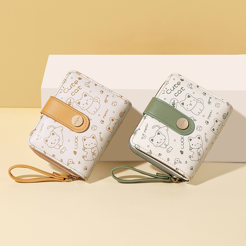 Damen Geldbörse mit Reißverschluss ⎜ Kompakte Brieftasche mit süßem Tiermotiv und praktischem Handgelenkband