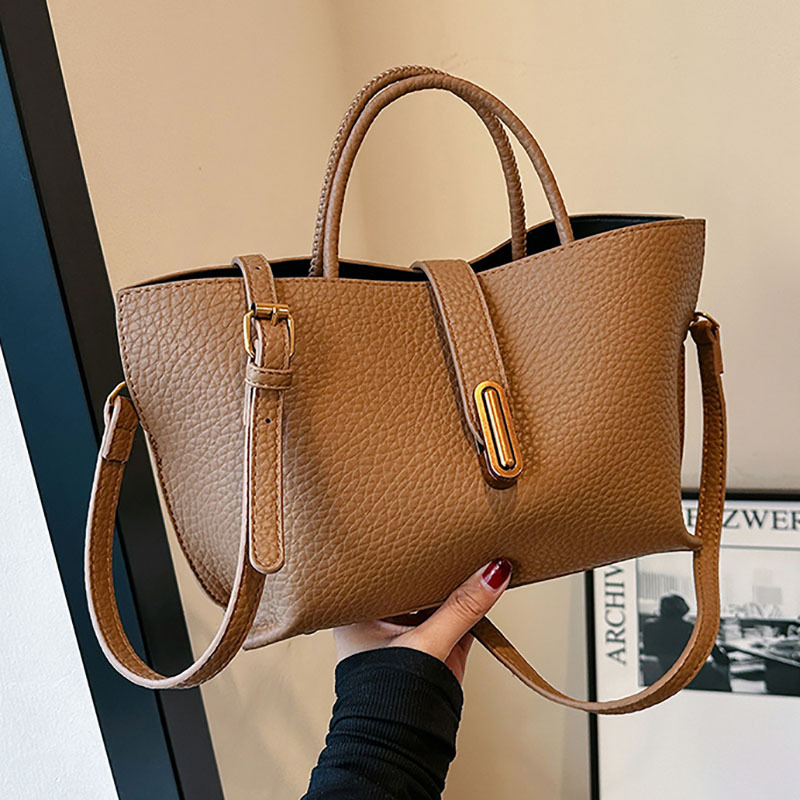 Handtasche für Damen mit Litchi-Prägung ⎜ Modische Schultertasche mit Reißverschluss und viel Stauraum