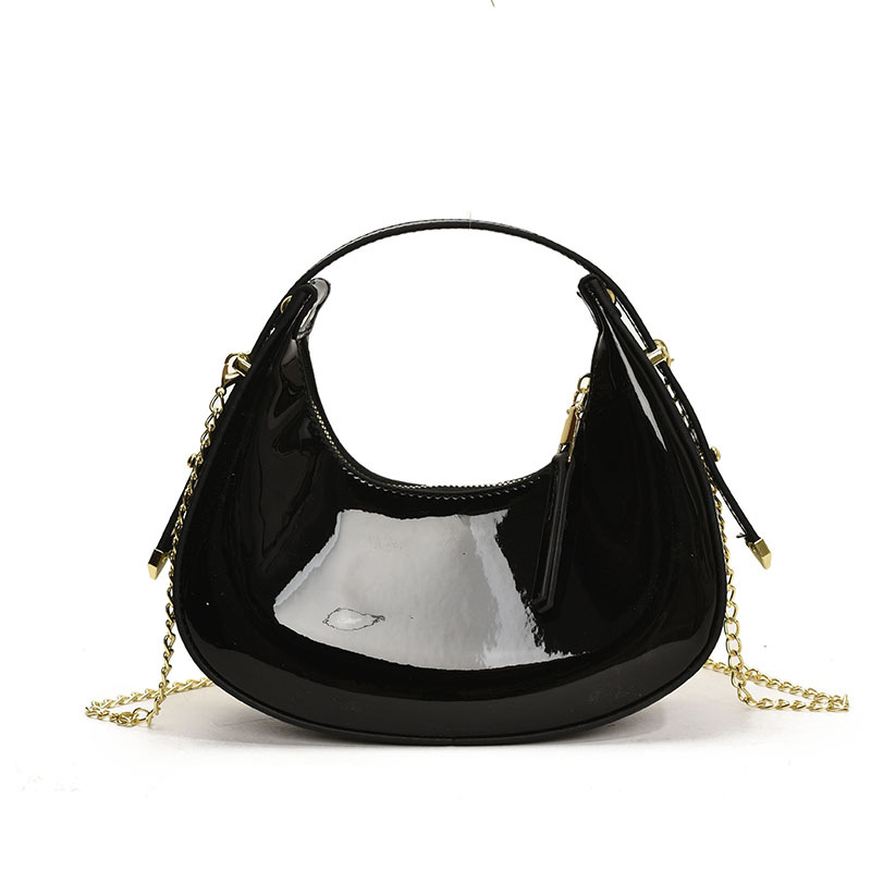 Damen Handtasche ⎜ Stylische Umhängetasche mit glänzendem Finish und praktischem Reißverschlussverschluss