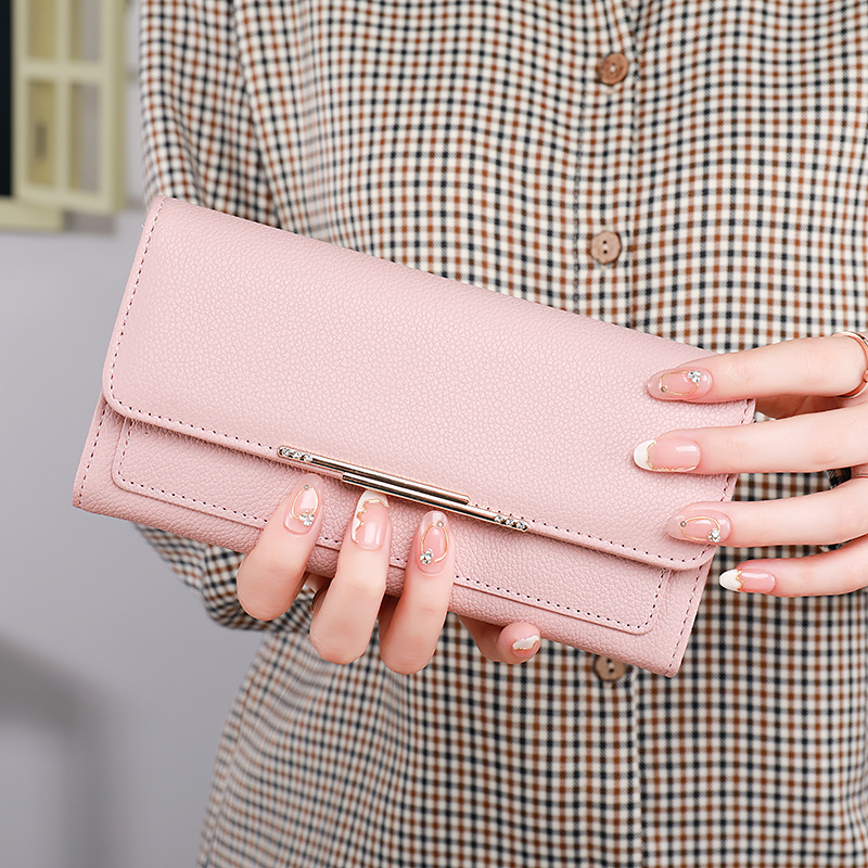 Damen Tri-Fold Geldbörse ⎜ Elegantes Portemonnaie mit Litchi-Prägung und viel Stauraum