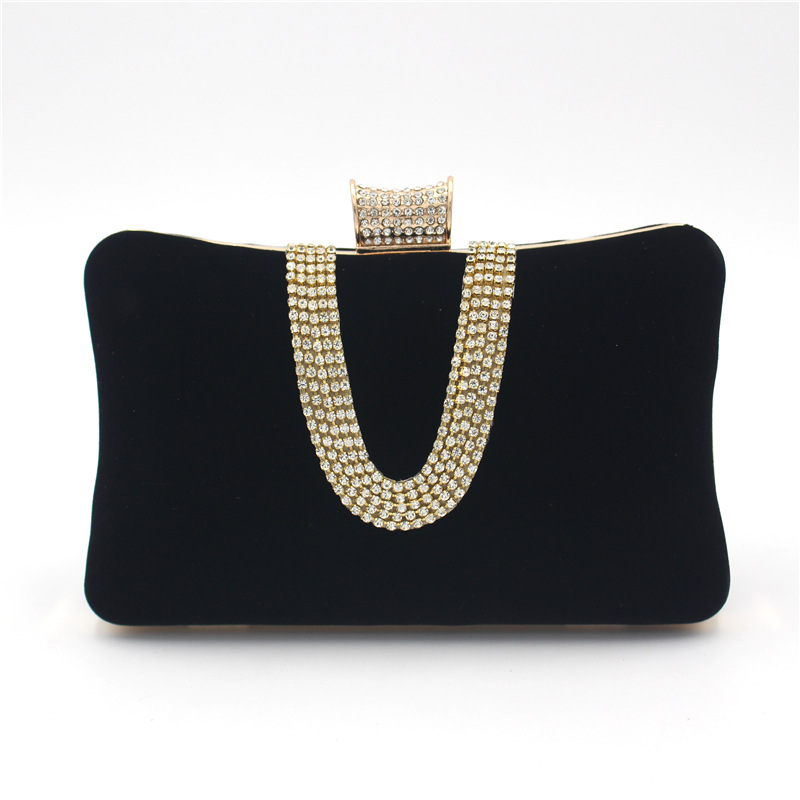 Abendtasche für Damen aus Samt ⎜ Elegante Clutch mit Gliederkette und Strass für Feste, Gala und Hochzeiten
