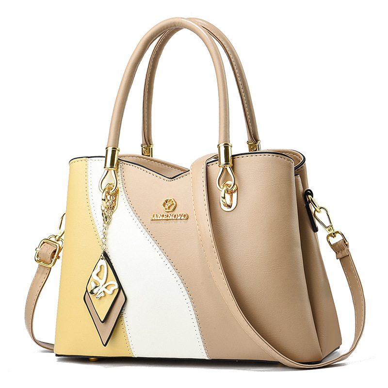 Handtasche für Damen aus Kunstleder ⎜ Elegante Schultertasche mit Kontrastdesign und viel Stauraum für Alltag