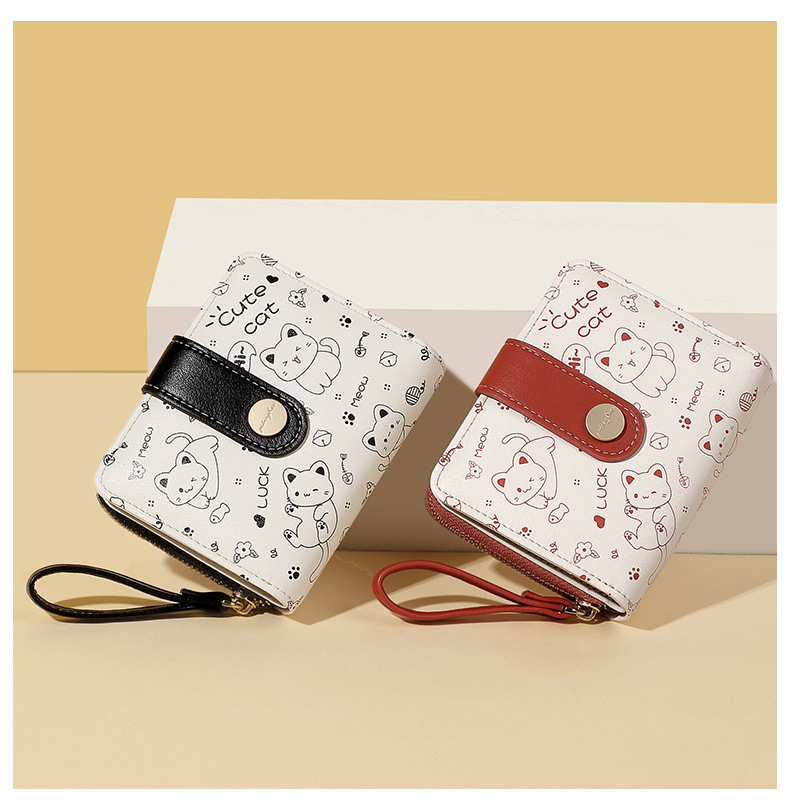 Damen Geldbörse mit Reißverschluss ⎜ Kompakte Brieftasche mit süßem Tiermotiv und praktischem Handgelenkband