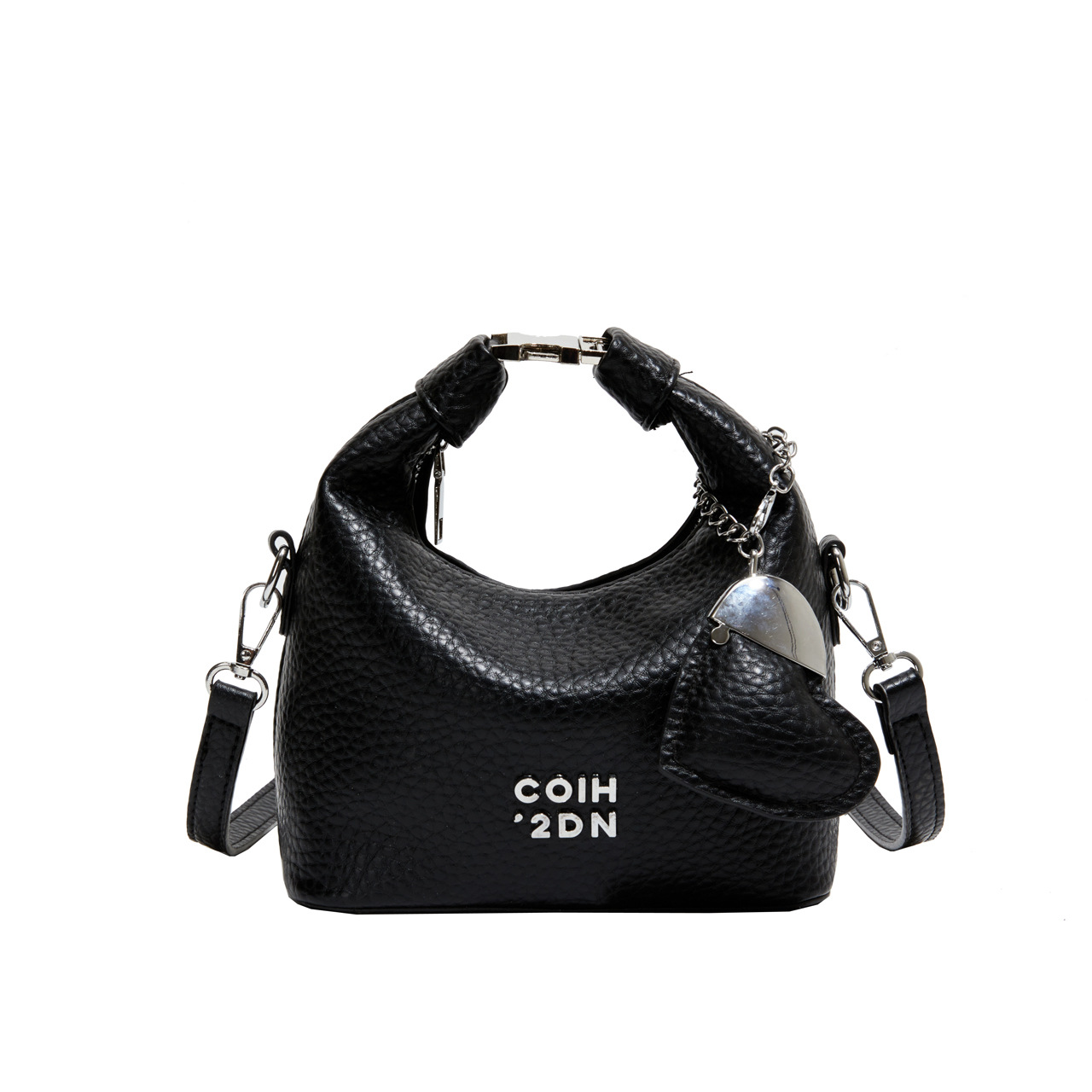 Handtasche im Litchi-Design ⎜ Trendige Umhängetasche aus Leder mit Reißverschluss und Modernem Look