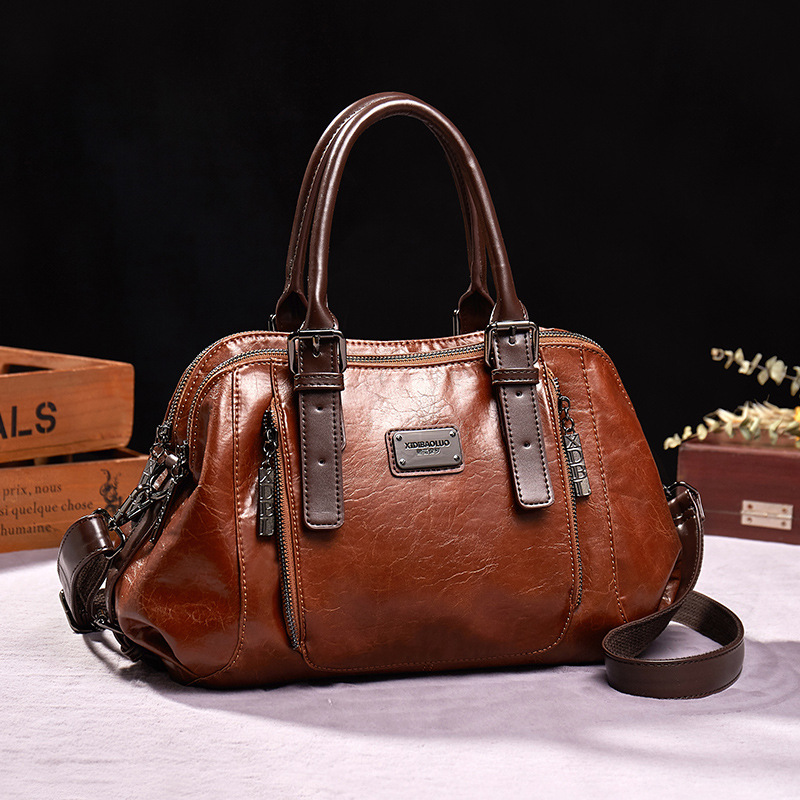 Damen Schultertasche aus Echtleder ⎜ Elegantes Design mit Tragegriff und Umhängefunktion für Alltag und Beruf