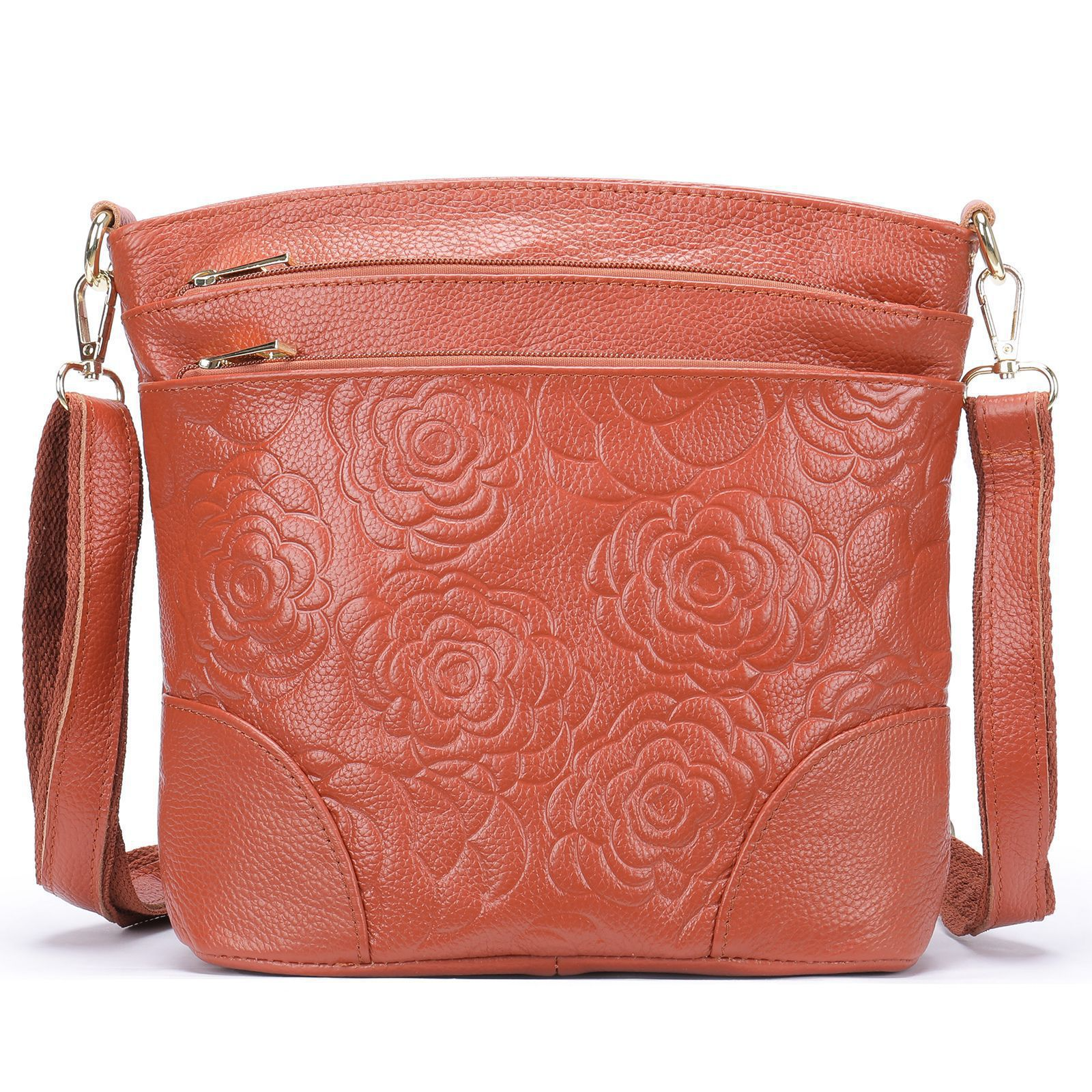 Damen Schultertasche aus Echtleder ⎜ Bequeme Umhängetasche im schlichten Design für Alltag und Freizeit